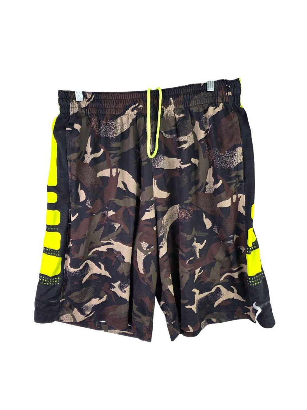 Mens Nike Dri-Fit Athletic Camo & Yellow Shorts Drawstring 11.5" Size XL